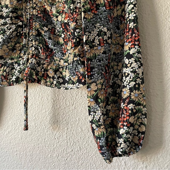 H&M Floral Babydoll Top Women’s XS Puff Long Sleeve Ruched Smocked Coastal Boho - Picture 7 of 16